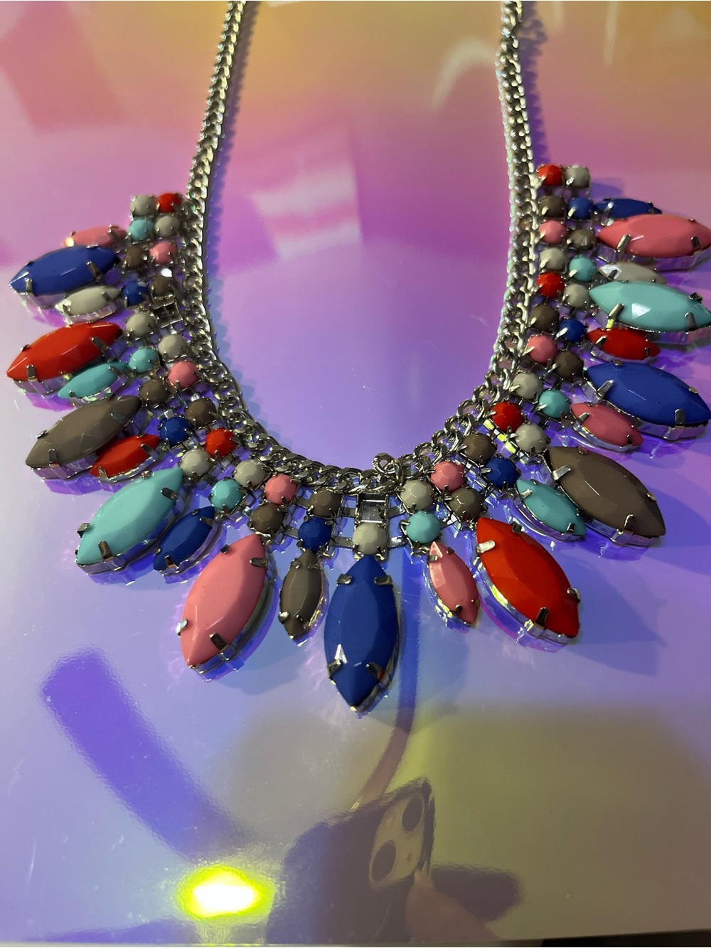 Apt. 9 Multicolor Faceted Statement Necklace - Pink, Blue, Red, Mint, Gray